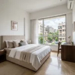 3 BHK Lotus Ananya JVPD Juhu Neutral Toned Bedroom Study Desk Lush Garden View