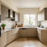 3 BHK Lotus Ananya JVPD Juhu Taupe U Shape Modular Kitchen White Counter Built In Appliances