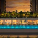 3 BHK Mahindra Rainforest LBS Road Kanjur elevated swimming pool with illuminated clubhouse