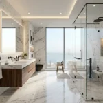 3 BHK Tranquil Bay Prabhadevi Full Marble Luxury Bathroom Soaking Tub Open Sea View