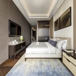 3 BHK Vrindavan Malad West Contemporary Bedroom Interior With Television Console And Wooden