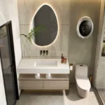 3 BHK Vrindavan Malad West Designer Washroom Interior With Illuminated Vanity Mirror