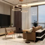 3 BHK Vrindavan Malad West Modern Living Room Interior With Balcony Seating Area