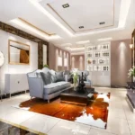 4 BHK Casa Solaris Siolim Goa Dark Marble Wall Built In Bar Shelf Cove Lit Living Room