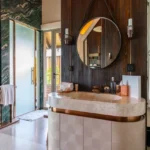 4 BHK Casa Solaris Siolim Goa Copper Trim Oval Vanity Marble Wall Sconce Bathroom