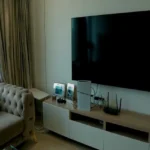 4 BHK Lodha Marquis Lower Parel Tufted Sofa Large Wall TV Wood Console Cityview Living Room