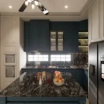 4 BHK Rustomjee Crown Tower C Prabhadevi Dark Marble Island Navy Cabinet Smart Fridge Kitchen