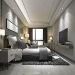 4 BHK Rustomjee Crown Tower C Prabhadevi Grey Panel Wall Sconce Shag Rug TV Master Bedroom