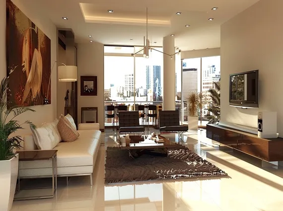 4 BHK Rustomjee Crown Tower C Prabhadevi White Sectional Statement Art Cityview Living Room