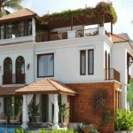 4 BHK Villas Elements Nachinola Goa multi level villa exterior with rooftop pergola terrace tiled roof balconies
