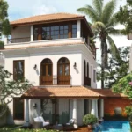 4 BHK Villas Elements Nachinola Goa villa exterior with private swimming pool outdoor deck tropical trees