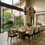6 BHK Villa KMD Hills Awas Alibaug Double Height Dining Area With Poolside Courtyard Views