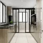 Agarwal Florence SV Road Goregaon West 3 BHK Kitchen With Parallel Counter Layout Marble Finish Walls Overhead Cabinets