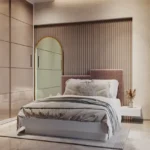 Agarwal Florence SV Road Goregaon West 3 BHK Bedroom With Minimal Interiors Upholstered Headboard And Wardrobe Storage