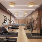Agarwal Florence SV Road Goregaon West Gymnasium With Cardio Equipment Wooden Flooring Ceiling Lighting