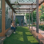 Agarwal Florence SV Road Goregaon West Pergola Walkway Area With Decorative Metal Panels Landscaped Pathway