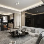 Agarwal Floresta Upper Govind Nagar Malad East 3 BHK Open Plan Living Room With Sofa Seating Glossy Wall Panels Modern Furniture