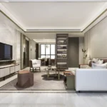 Altavista Lal Dongar Chembur 3 BHK White Marble TV Wall Open Plan Living Room