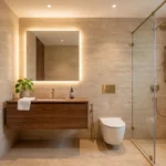 Anupama 6th Road Chembur 3 BHK Bathroom With Glass Shower Enclosure Floating Wooden Vanity Wall Mounted Toilet