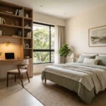 Anupama 6th Road Chembur 3 BHK Bedroom With Wooden Study Desk Open Bookshelf Large Window Bed