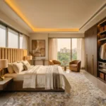 Anupama 6th Road Chembur 3 BHK Master Bedroom With Upholstered Bed Walk In Wardrobe Lounge Chairs Large Window