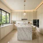 Anupama 6th Road Chembur 3 BHK Modular Kitchen With Marble Island Counter.