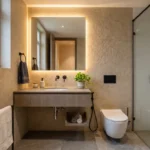 Ashar Pulse Majiwada Thane West 3 BHK Bathroom Interior With Glass Shower And Vanity Mirror