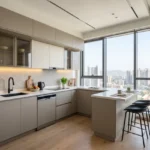 Ashar Pulse Majiwada Thane West 3 BHK Modular Kitchen Interior With Breakfast Island Counter