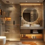 Asopalav Kandivali West 3 BHK designer bathroom with round mirror glass shower enclosure