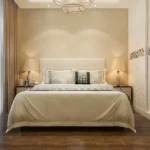 Asopalav Kandivali West 3 BHK elegant bedroom with upholstered bed bedside lamps wooden flooring