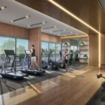 Asopalav Kandivali West fitness center with treadmills exercise cycles wooden ceiling panels and modern gym interiors