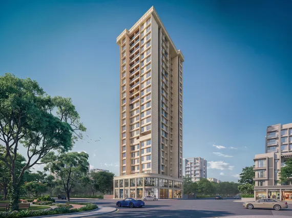 Asopalav Kandivali West high rise residential tower elevation with commercial podium landscaped surroundings