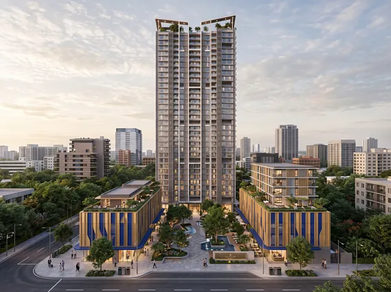 Aviara Malad West High Rise Residential Tower With Modern Architecture Landscaped Entrance Urban Skyline Views And Premium Residential Development