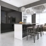 Breeze 91 Borivali West 3 BHK Crystal Globe Pendant Black Gloss Cabinet White Island Modular Kitchen