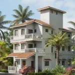 Casa Solaris Siolim Goa White Facade Terracotta Tile Roof Balcony Lush Palm Tree Villa Exterior