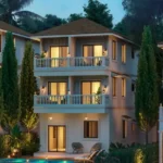 Casa Solaris Siolim Goa Illuminated Balcony Pool Deck Cypress Tree Dusk Tropical ExteriorYou said: for floorplan dont drsceibe just the prefix and type of config