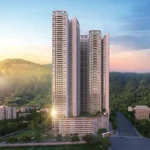 Dosti 604 Wagle Estate Thane High Rise Residential Tower Exterior With Modern Facade Premium Elevation Wide Road Connectivity And Urban Skyline View