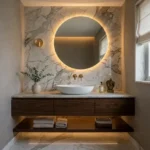 El Dorado Sea Facing Flats Worli 4 BHK Elegant Powder Room Design With A Backlit Mirror