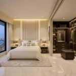 El Dorado Sea Facing Flats Worli 4 BHK Contemporary Master Bedroom Featuring A Glass Fronted Walk In Closet and Coastal Views