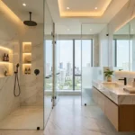 El Dorado Sea Facing Flats Worli 4 BHK High-End Bathroom Featuring A Rain Shower, Double Vanity