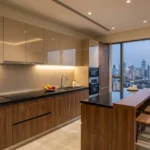 El Dorado Sea Facing Flats Worli 4 BHK Sleek Modular Kitchen Featuring Wood Cabinetry