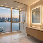GeeCee Emerald Sector 27 Kharghar 3 BHK Premium Bathroom With Double Vanity Frameless Glass Shower Warm Ambient Lighting