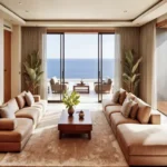 GeeCee Saphire Four Bungalows Andheri West 3 BHK Tan Sectional Sofa Sea View Living Room
