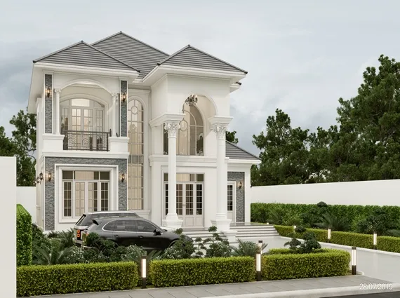 Godrej Hill View Khopoli NA Plots Classic Villa Facade With Elegant Architecture And Landscaped Entrance