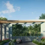 Godrej Hill View Khopoli NA Plots Entrance Gate Elevation With Modern Architecture And Landscaped Driveway