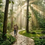 Godrej Woodside Karjat Khopoli NA Plots Forest Walking Trail With Sunlight Pathways And Dense Greenery