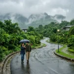 Godrej Woodside Karjat Khopoli NA Plots Rainy Boulevard Drive With Landscaped Roads And Forest Surroundings