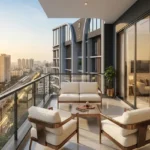 Gold Leaf Saibaba Nagar Borivali 3 BHK White Cushion Copper Frame Sofa Set Glazed Railing Sunset Cityview Balcony