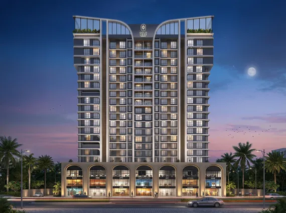 Gold Leaf Saibaba Nagar Borivali Arched Ground Floor Palm Lined Rooftop Amenity Dusk Lit Tower Elevation