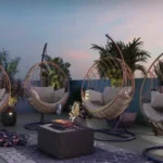 Gold Leaf Saibaba Nagar Borivali Rattan Hanging Egg Chair Tropical Plant Dusk Sky Rooftop Lounge